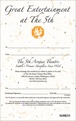5th Avenue Theatre Gift Certificate 5th Avenue Theatre Gift Certificate