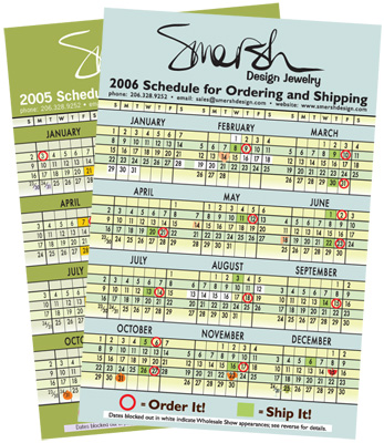 Smersh Design Jewelry Order-Ship Calendar Smersh Design Jewelry Order-Ship Calendar